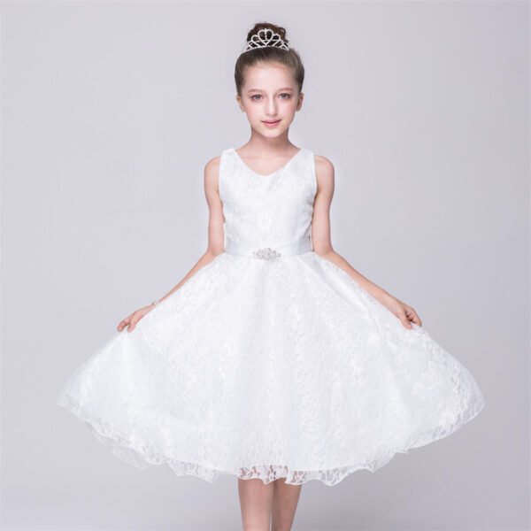 Vestidos de Niñas TQE069-1 Vestido Niña Con Encaje Sin Mangas para Bautizo TQE069