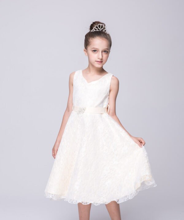 Vestidos de Niñas TQE069-10 Vestido Niña Con Encaje Sin Mangas para Bautizo TQE069