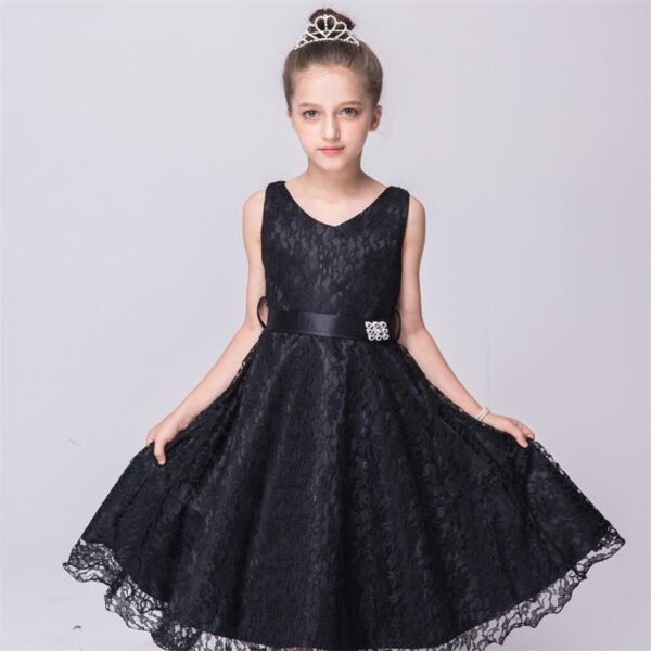 Vestidos de Niñas TQE069-3 Vestido Niña Con Encaje Sin Mangas para Bautizo TQE069