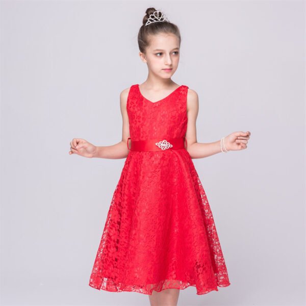 Vestidos de Niñas TQE069-6 Vestido Niña Con Encaje Sin Mangas para Bautizo TQE069