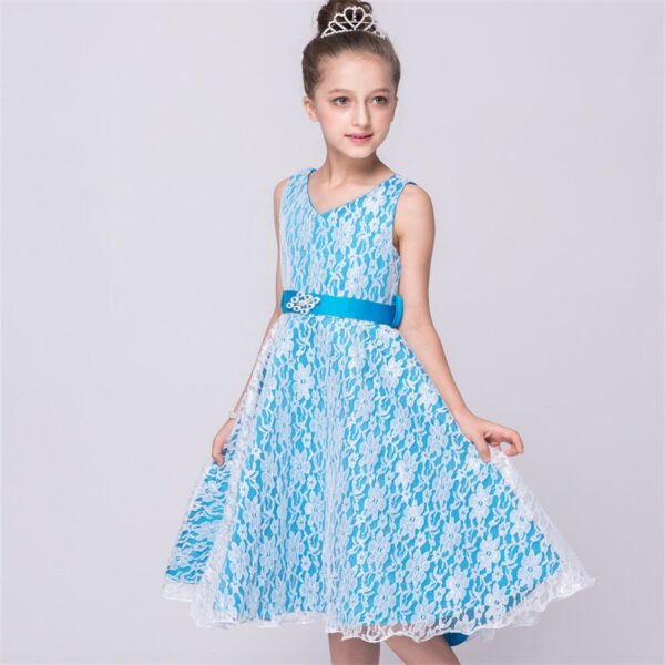 Vestidos de Niñas TQE069-7 Vestido Niña Con Encaje Sin Mangas para Bautizo TQE069