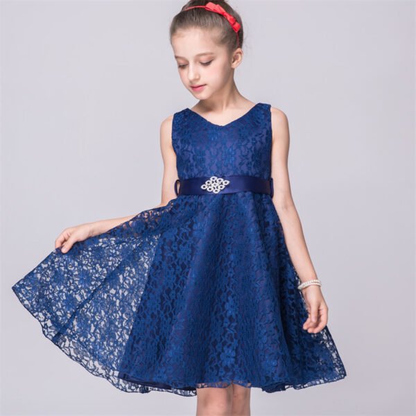 Vestidos de Niñas TQE069-8 Vestido Niña Con Encaje Sin Mangas para Bautizo TQE069