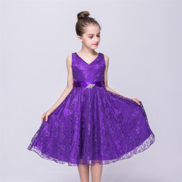Vestidos de Niñas TQE069-9 Vestido Niña Con Encaje Sin Mangas para Bautizo TQE069