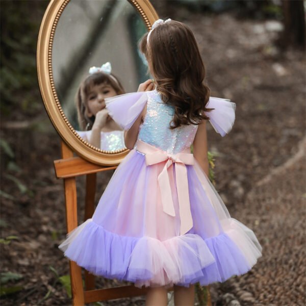 Especial Vestido Niña Mangas Voladras Encima Lentejuelas TQE070