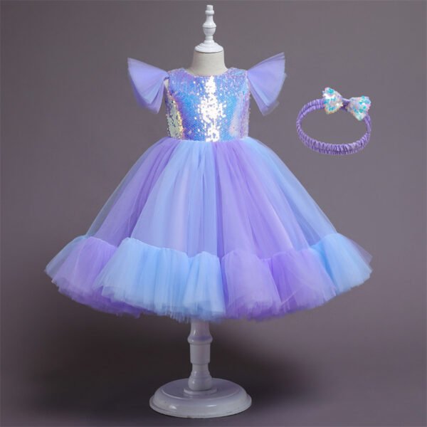 Especial Vestido Niña Mangas Voladras Encima Lentejuelas TQE070
