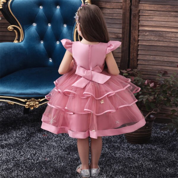 Vestidos de Niñas TQE073-2 Elegante Vestido Niña de Gasa Agata de Talle Alto Mangas Voladoras TQE073