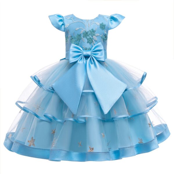 Vestidos de Niñas TQE073-4 Elegante Vestido Niña de Gasa Agata de Talle Alto Mangas Voladoras TQE073