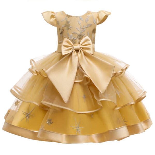 Vestidos de Niñas TQE073-5 Elegante Vestido Niña de Gasa Agata de Talle Alto Mangas Voladoras TQE073