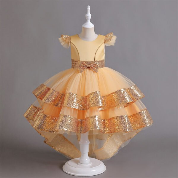 Falta Hasta Suelo Vestido Niña Con Bordos Lentejuelas TQE075