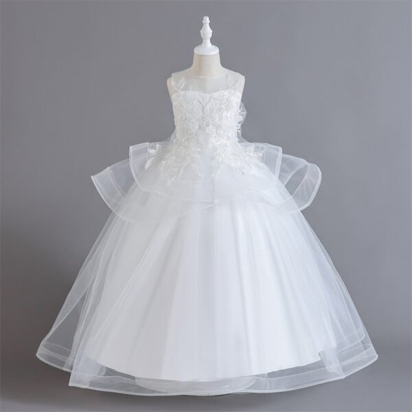 Vestidos de Niñas TQE077-1 Elegante Vestido Niña Falda Larga Bordados Especiales Manuales para Primera Comunion TQE077