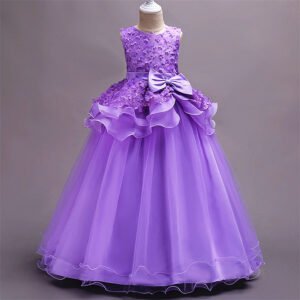 Especial Vestido NIña Flada Hasta Suelo Pegados Flores Manuales TQE079