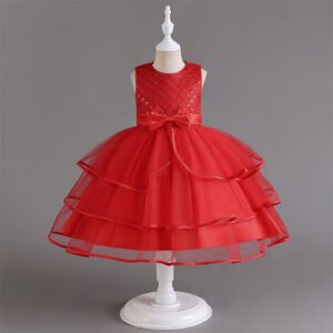 Elegante Vestido Niña de Gasa Agata de Talle Alto TQE080