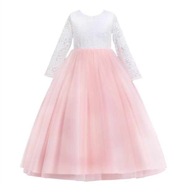Vestido Niña Espalda Abierta Con Encima de Encaje TQE085