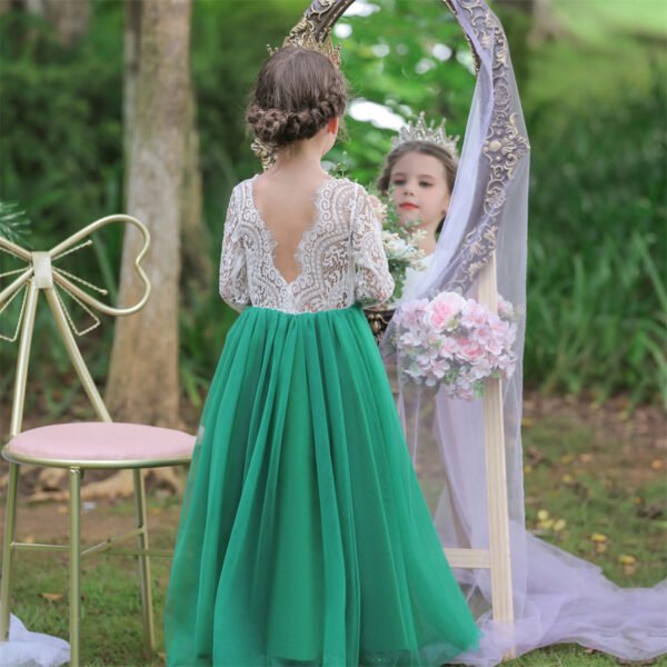 Vestido Niña Espalda Abierta Con Encima de Encaje TQE085