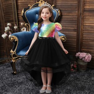 Colores Combinados Vestido Niña Falda de Gasa y Encima Lentejuelas TQE090