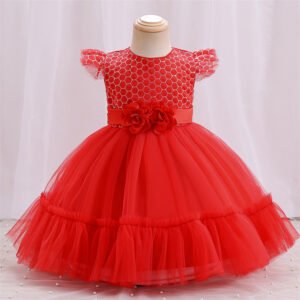 Clasico Vestido Niña de Gasa Agata de Talle Alto TQE096