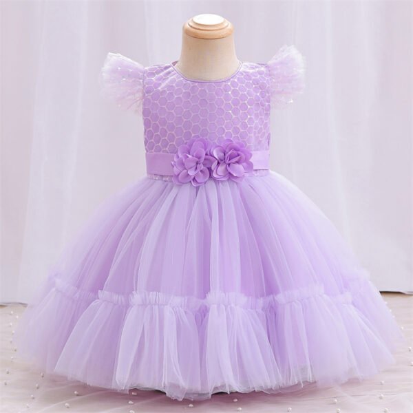 Clasico Vestido Niña de Gasa Agata de Talle Alto TQE096