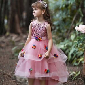 Vestido Niña Lentejuelas Decorados Flores de Colores TQE099
