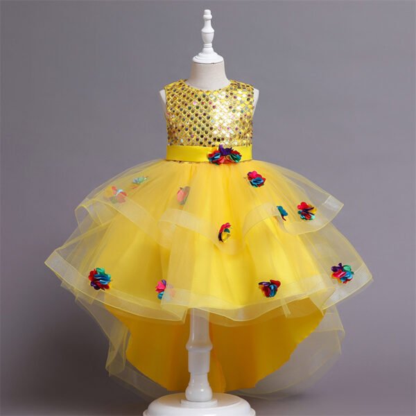 Vestido Niña Lentejuelas Decorados Flores de Colores TQE099