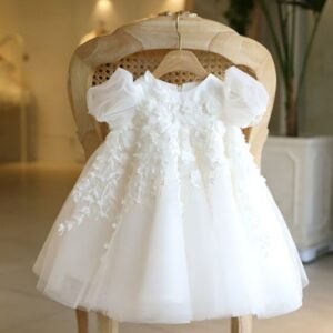 Vestido Niña de Una Pieza Mangas Abullonadas para Bautizo TQL03