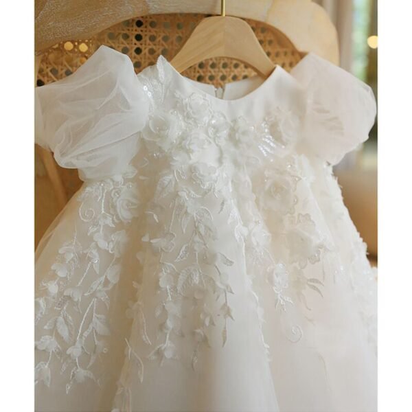 Vestido Niña de Una Pieza Mangas Abullonadas para Bautizo TQL03