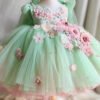 Mint Elegante Princesa Vestido Niña de Gasa Detalle Flor TQL06