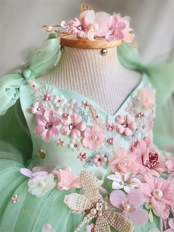 Mint Elegante Princesa Vestido Niña de Gasa Detalle Flor TQL06