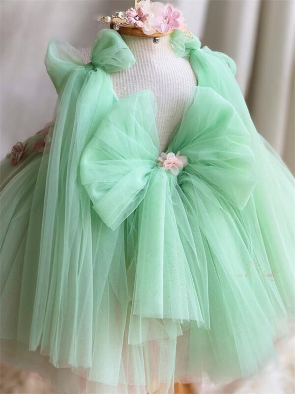 Mint Elegante Princesa Vestido Niña de Gasa Detalle Flor TQL06