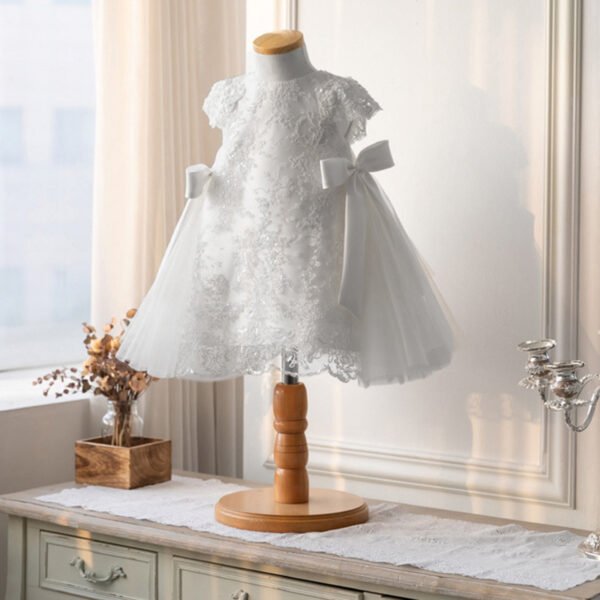 Blanco Vestido Niña de Una Pieza de Gasa para Bautizo TQL07