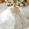 Top Blanco Vestido Niña de Gasa Con Borde de Encaje para Bautizo TQL08