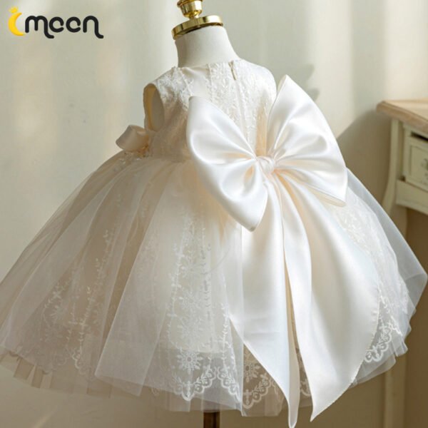 Top Blanco Vestido Niña de Gasa Con Borde de Encaje para Bautizo TQL08
