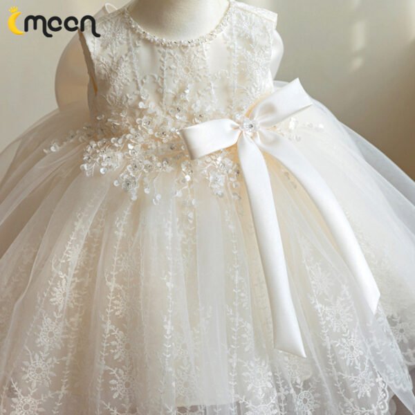 Top Blanco Vestido Niña de Gasa Con Borde de Encaje para Bautizo TQL08