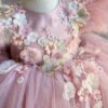 Elegante Blush Vestido Niña con Mangas Voladoras Decorados Flores TQL11