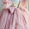 Elegante Blush Vestido Niña con Mangas Voladoras Decorados Flores TQL11