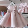 Elegante Blush Vestido Niña de Raso Con Abrigo de Mismo Estilo TQL13