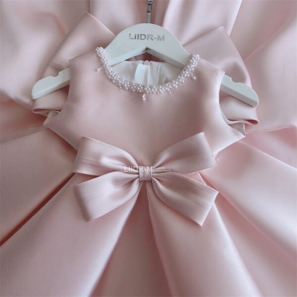 Elegante Blush Vestido Niña de Raso Con Abrigo de Mismo Estilo TQL13