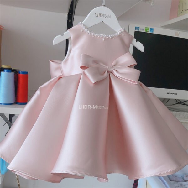 Elegante Blush Vestido Niña de Raso Con Abrigo de Mismo Estilo TQL13