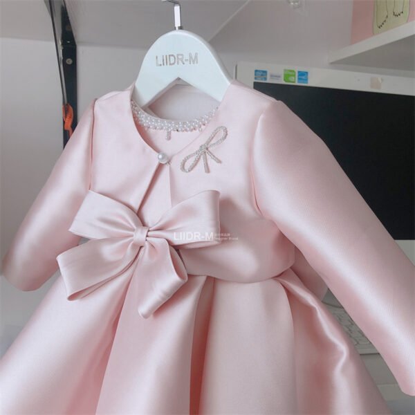 Elegante Blush Vestido Niña de Raso Con Abrigo de Mismo Estilo TQL13