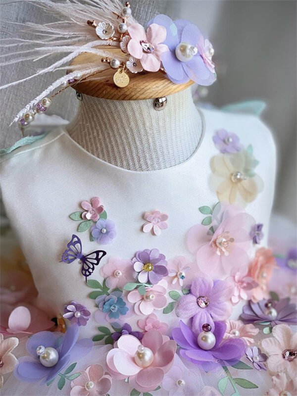 Blanco Elegante Princesa Vestido Niña de Gasa Detalle Flor TQL14