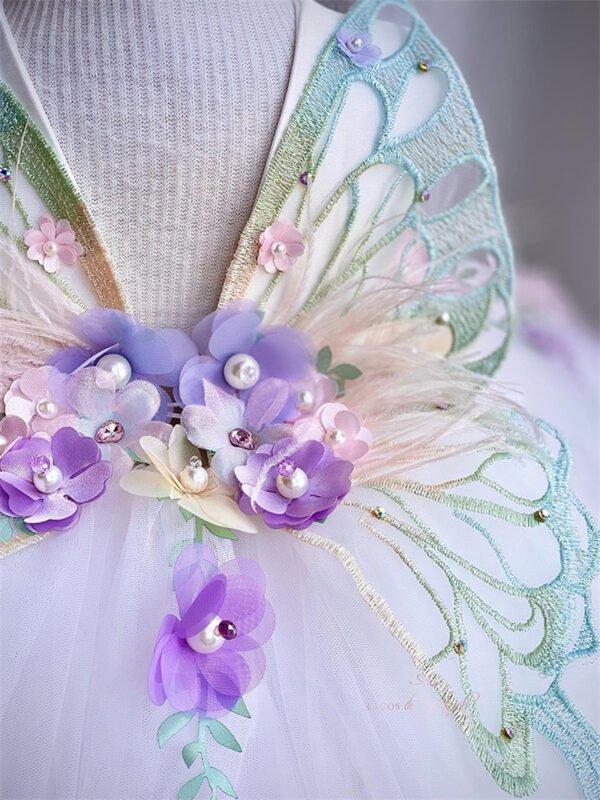 Blanco Elegante Princesa Vestido Niña de Gasa Detalle Flor TQL14