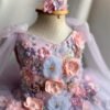 Lila Elegante Princesa Vestido Niña de Gasa Detalle Flor TQL15