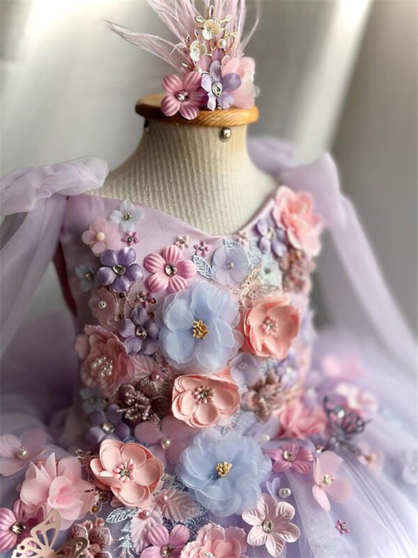 Lila Elegante Princesa Vestido Niña de Gasa Detalle Flor TQL15