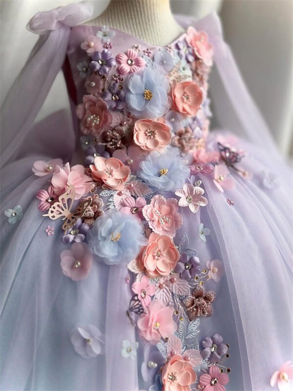 Lila Elegante Princesa Vestido Niña de Gasa Detalle Flor TQL15