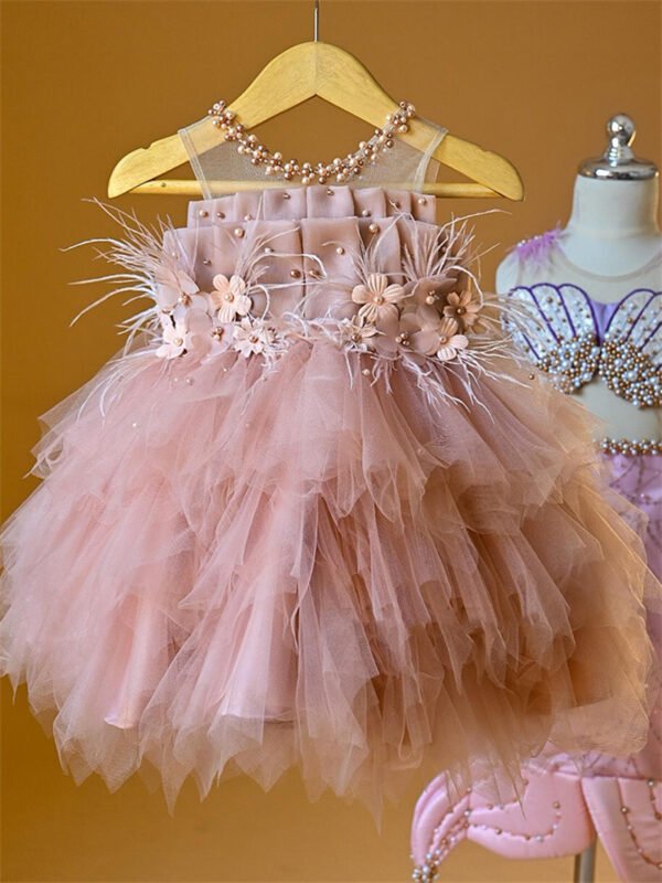 Amable Pink Tutu Vestido Niña Sin Mangas Detalles Perlas TQL16