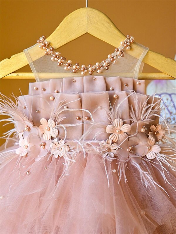 Amable Pink Tutu Vestido Niña Sin Mangas Detalles Perlas TQL16
