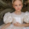 Elegante Blanco Vestido Niña Mangas Abullonadas para Bautizo TQL17