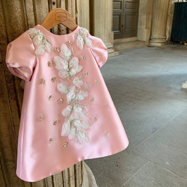 Vestido Niña de Raso Detalle Perla TQL19