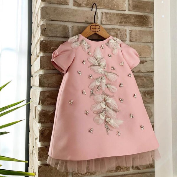 Vestido Niña de Raso Detalle Perla TQL19