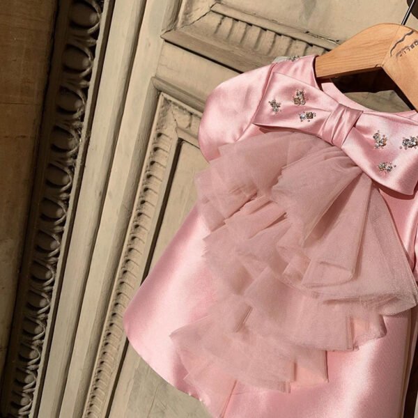 Vestido Niña de Raso Detalle Perla TQL19