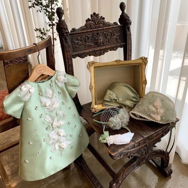 Vestido Niña de Raso Detalle Perla TQL19